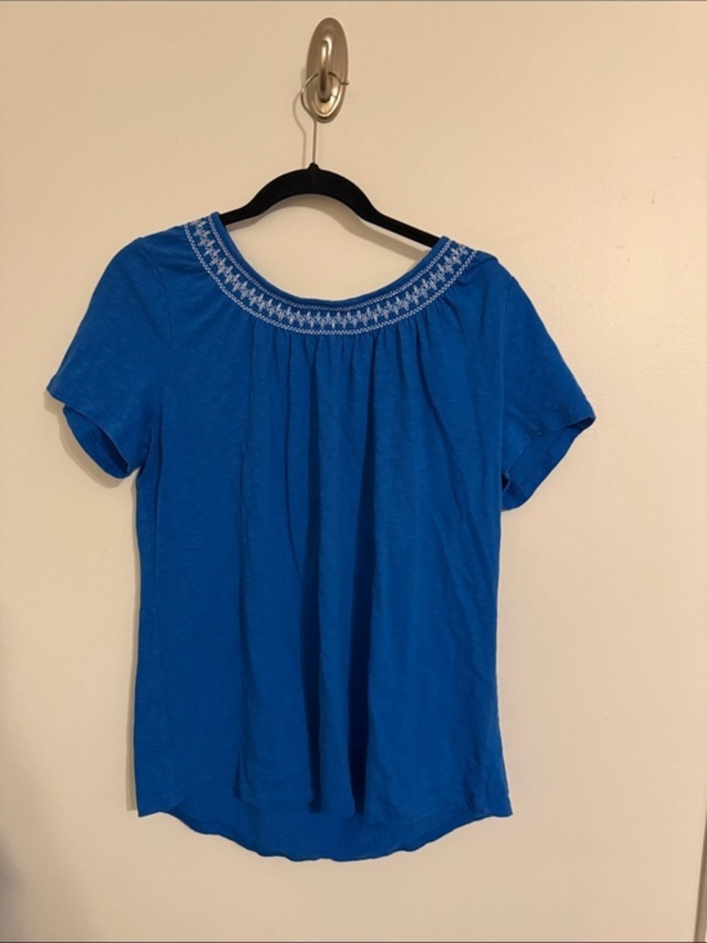 Talbots Blue Embroidered 100% Cotton Short Sleeve Top - Size X 14W